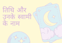 name of days ( Tithi & swami ) Tithi and names of their swami