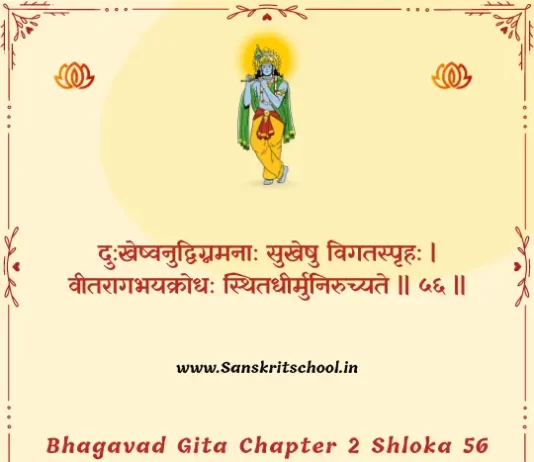 Bhagavad Gita Chapter 2 Shloka 56 | श्रीमद्भगवद्गीता Bhagavad Gita Chapter 2 Shloka image
